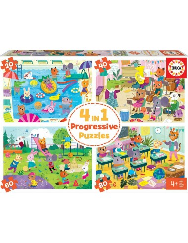 Puzzle 4 in a box School Day 20-40-60-80 pcs