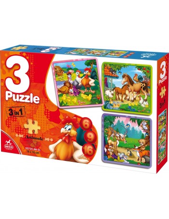 Puzlle 3 in 1 Animals 6-9-16pc