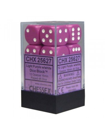 DICE Chessex OPAQUE LIGHT PURPLE with WHITE 12d6 Block d6 Pips RPG Solid 25627 