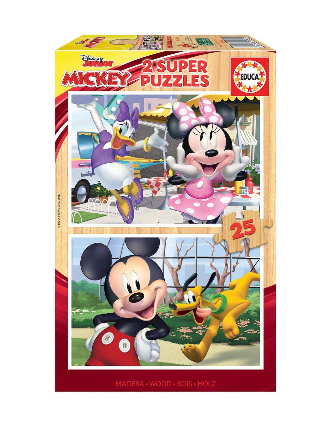 Educa - 2x16 Mickey & Minnie, 2 Puzzles de Bois écologiques
