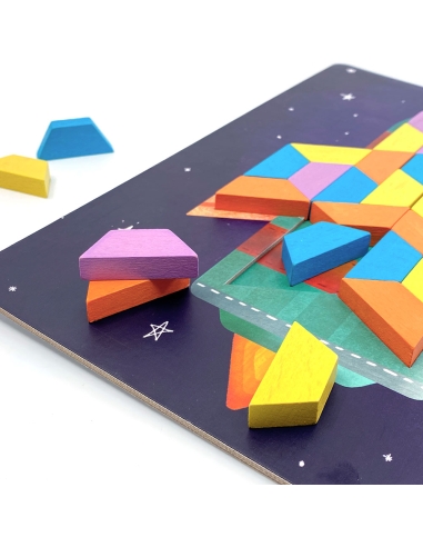 Artiles Σύνθεση Σχημάτων με Ξύλινα Τουβλάκια και 4 Κάρτες "Εξερεύνηση"